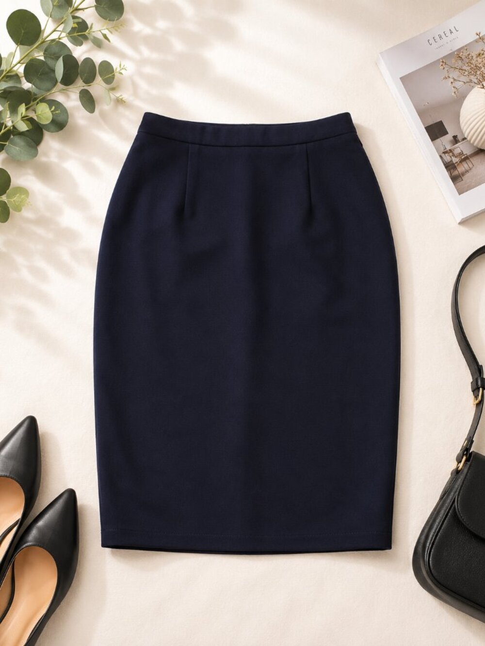 IRIS Women's Gray Black Plaid Pencil Midi Skirt Stretch Pull On Size Medium